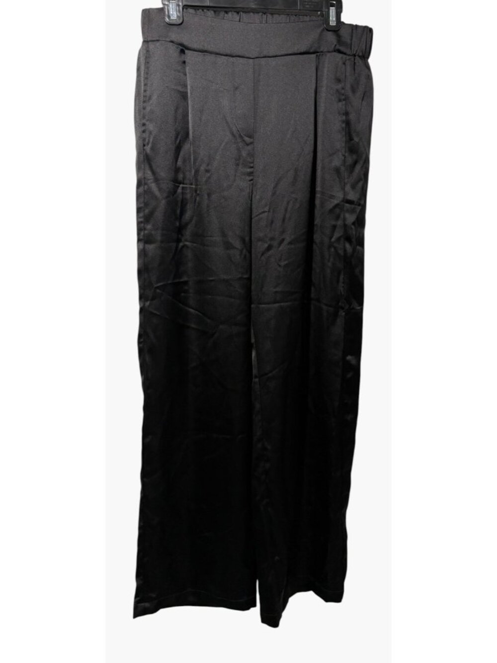 Cynthia Rowley Satin High Waist Wide Leg Pants Black Sz L Dressy Holiday NWT